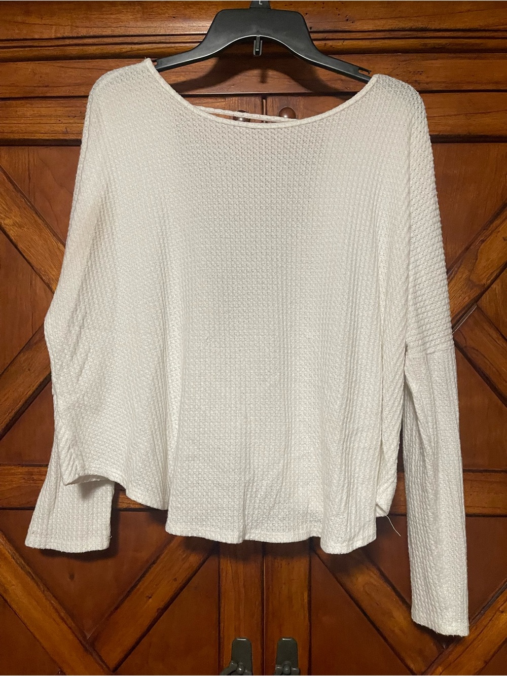 Relaxed Cream Waffle Knit Long-Sleeve Top